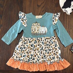 Marie Nicole Blue and Orange Leopard Thankful Dress